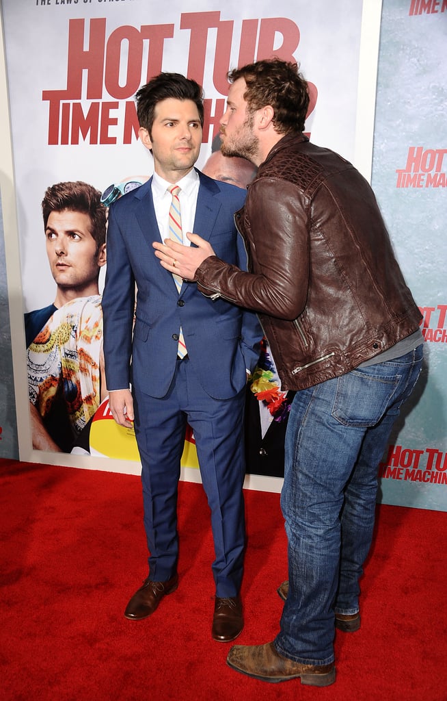 Adam Scott and Chris Pratt got silly at the premiere of Hot Tub Time Machine 2 in LA on Wednesday.
