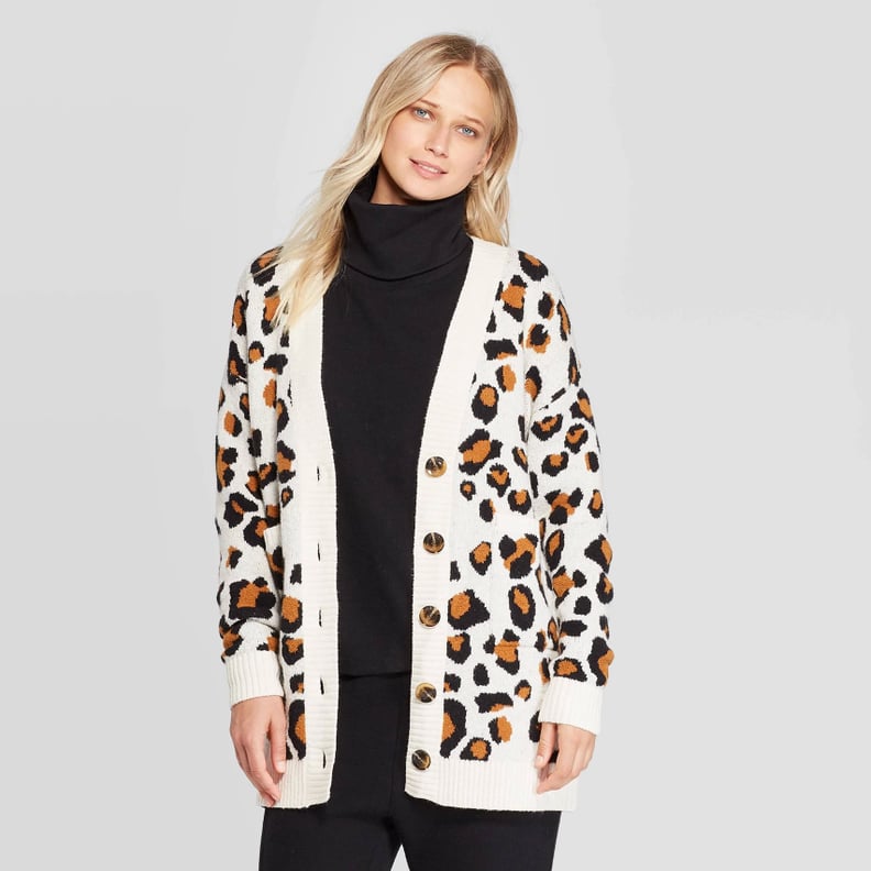 Who What Wear Leopard Print Long Sleeve Boyfriend Cardigan