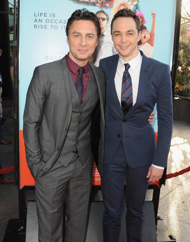 Zach Braff and Jim Parsons posed together at Monday night's Wish I Was Here premiere in LA.