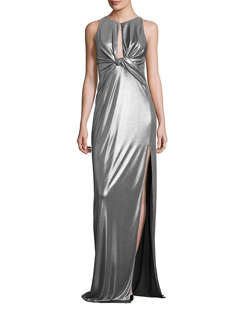 Halston Metallic Jersey Cutout Gown