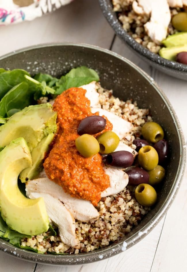 Chicken Quinoa Bowls With Romesco Sauce