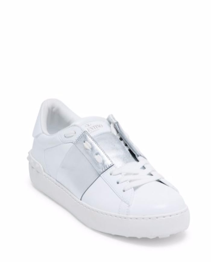 Dip your toe into the pearlized shoe trend by trying these Valentino Low-Top Leather Sneakers ($695) that feature a shimmery stripe in the middle.