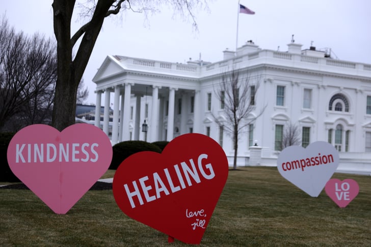 Jill Biden Decorates White House Lawn For Valentine's Day