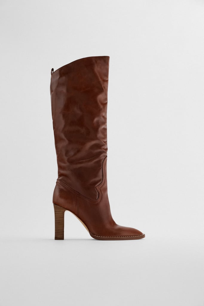 Zara High Shaft Heeled Leather Boots