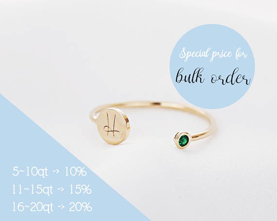 Birthstone Ring With Engraved Initial Disc