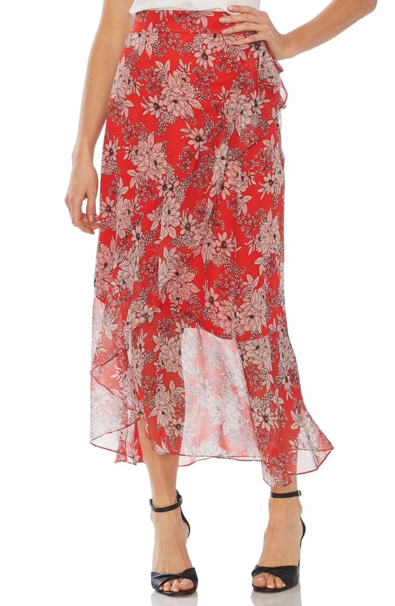 Vince Camuto Floral Print Faux Wrap Skirt