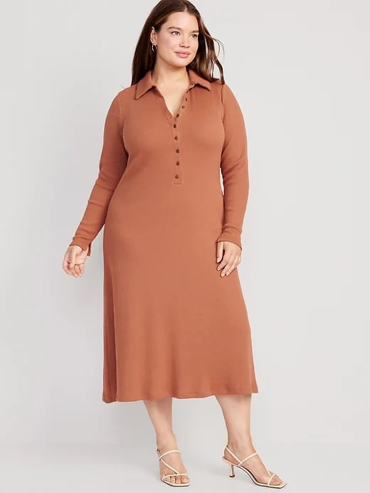Old Navy Fit & Flare Long-Sleeve Henley Midi Dress