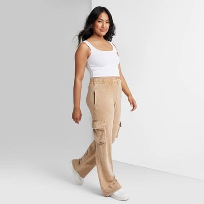 Wild Fable Women's High-Rise Wide Leg Fleece Cargo Pants in Black Wash
