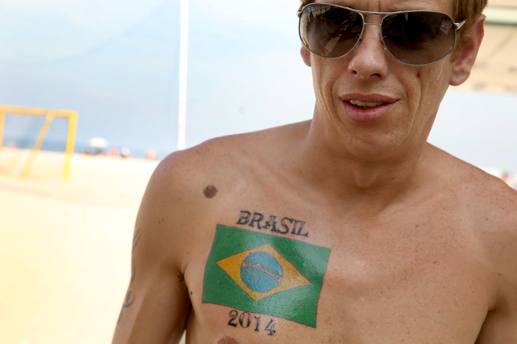 A man on the beach showed off his World Cup tattoo in Rio de Janeiro.
