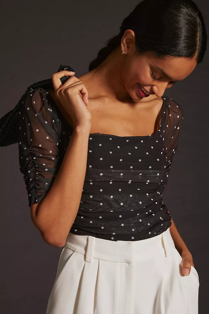 By Anthropologie Shirred Mesh Top