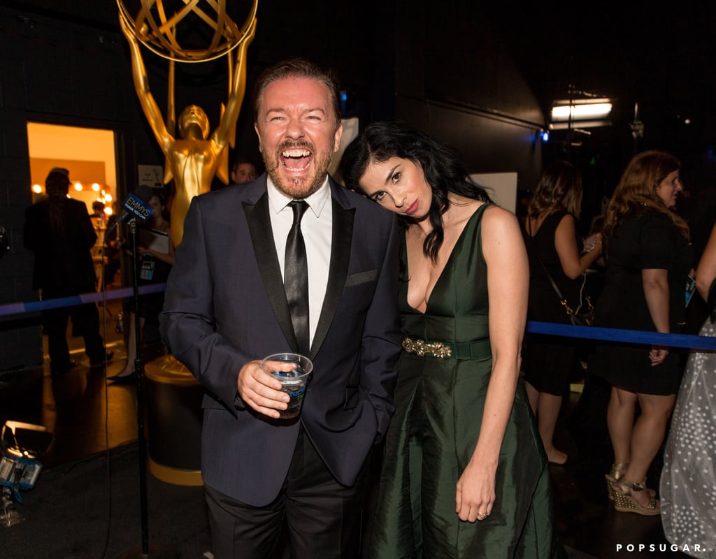 Sarah Silverman leaned on Ricky Gervais backstage.