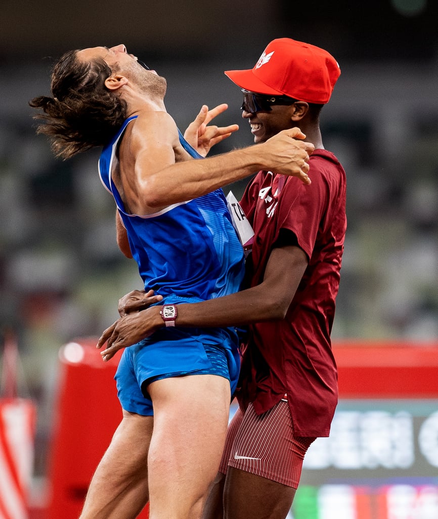 Gianmarco Tamberi and Mutaz Essa Barshim Celebrating Their Gold Medal Win