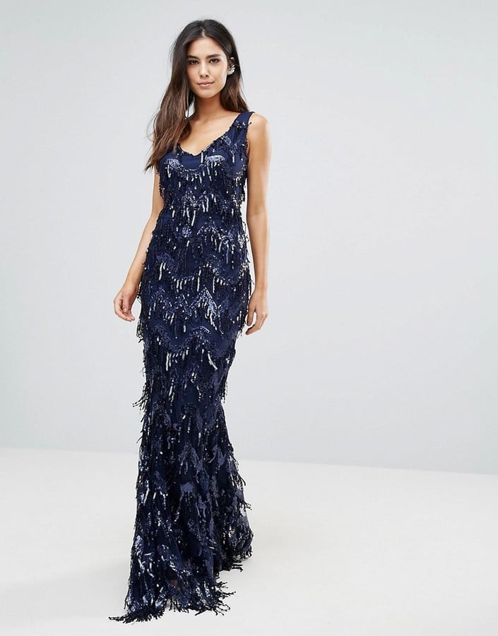 City Goddess Embellished Tassel Maxi Dress Melania Trump Black Dress