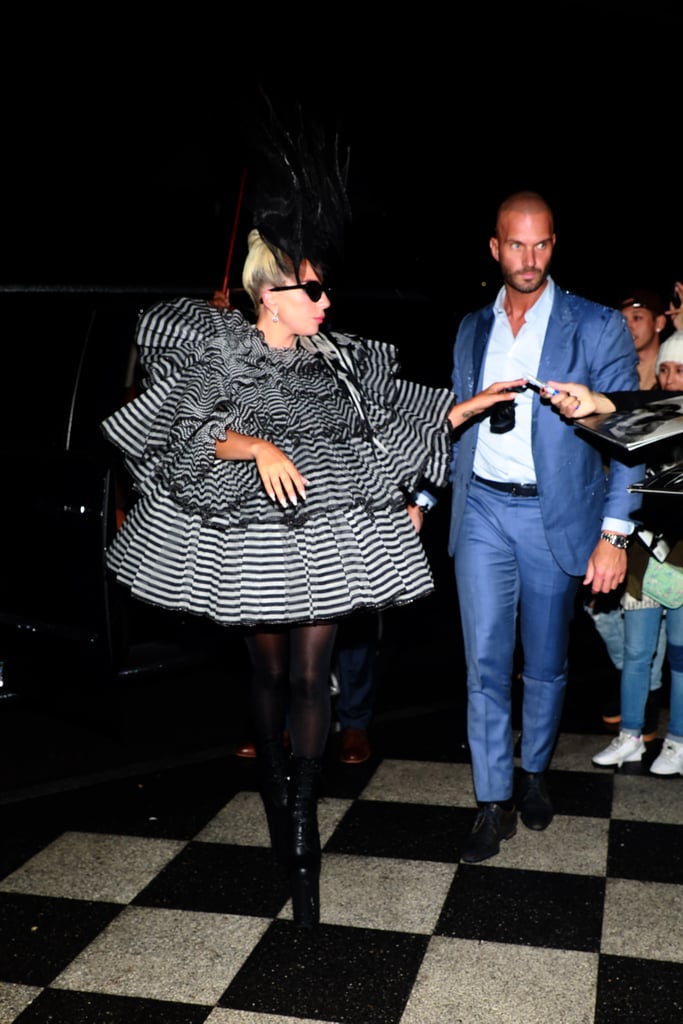 Lady Gaga Striped Minidress at Pre-Met Gala Dinner