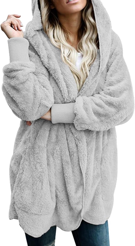 Dokotoo Fuzzy Fleece Open-Front Hooded Cardigan