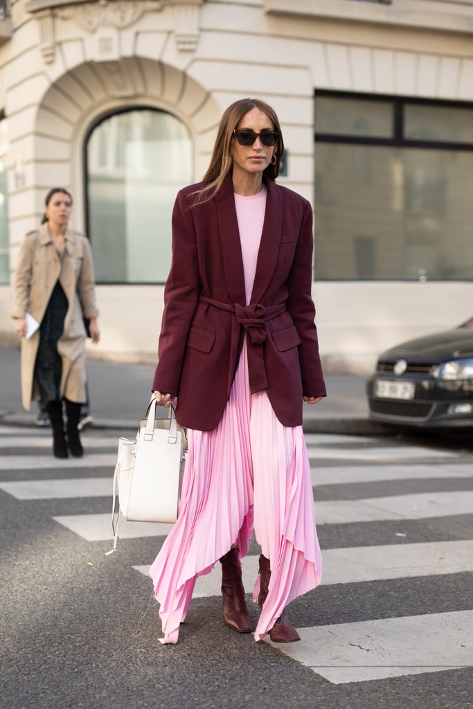 Go for a look that's equal parts flowy and tailored by choosing a dress with airy volume topped with a more sophistocated blazer to finish it off.