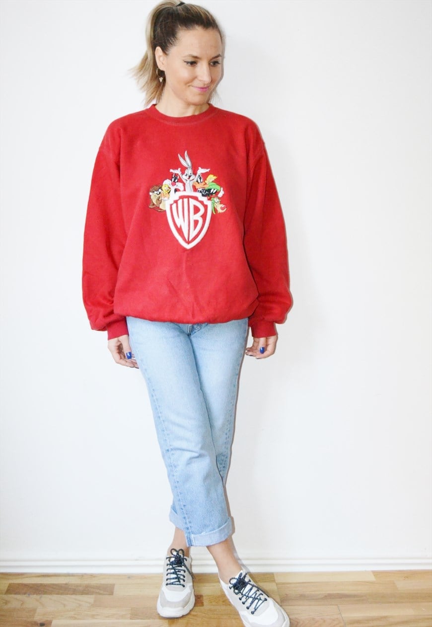 VINTAGE EXPRESS JEANS embroidered red sweatshirt xl