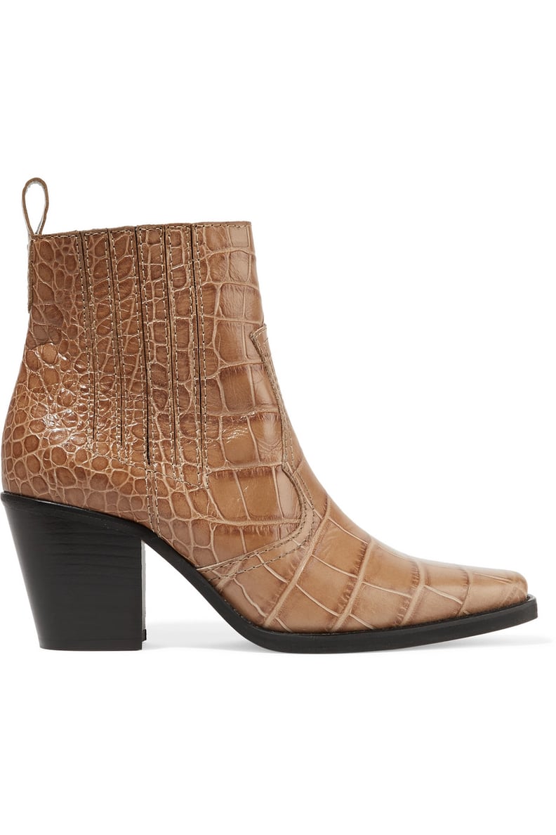 GANNI Croc-Effect Leather Ankle Boots