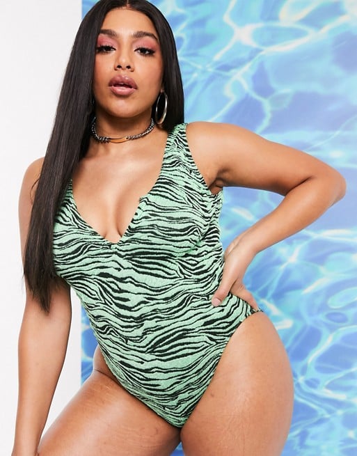 ASOS Design Curve Crinkle Swimsuit With Notch