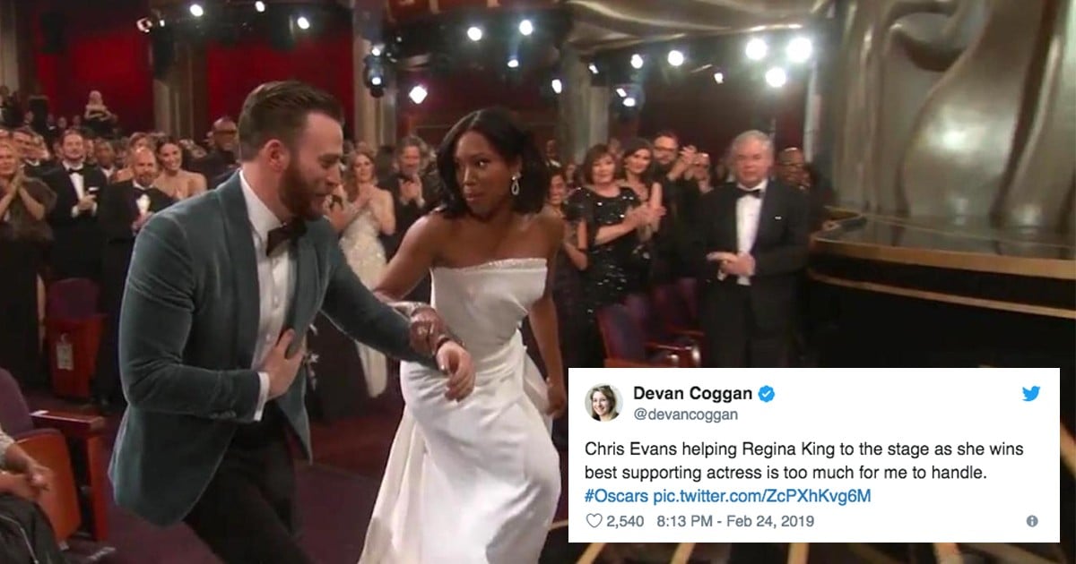 Chris Evans Helping Regina King Up the Stairs 2019 Oscars PS Celebrity