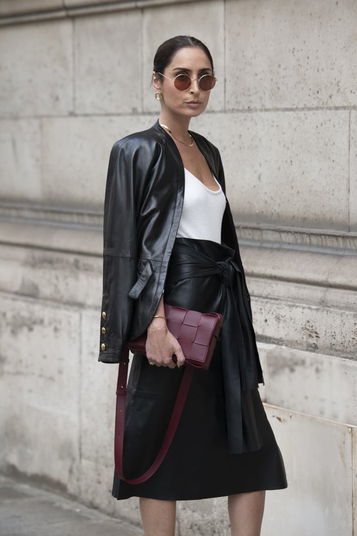 Style a leather-on-leather look with a burgundy Bottega bag. | How ...
