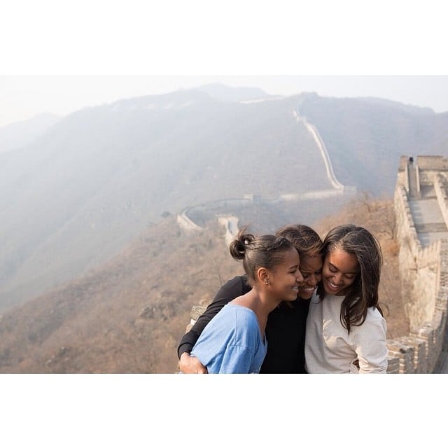 First Lady Michelle Obama shared a moment with her daughters, Malia and Sasha, on the Great Wall of China.
Source: Instagram user michelleobama