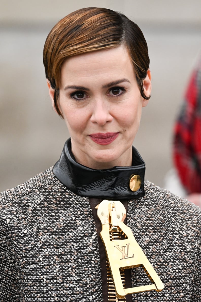 Sarah Paulson Zips Into Supersized Jacket & Booties for Louis Vuitton
