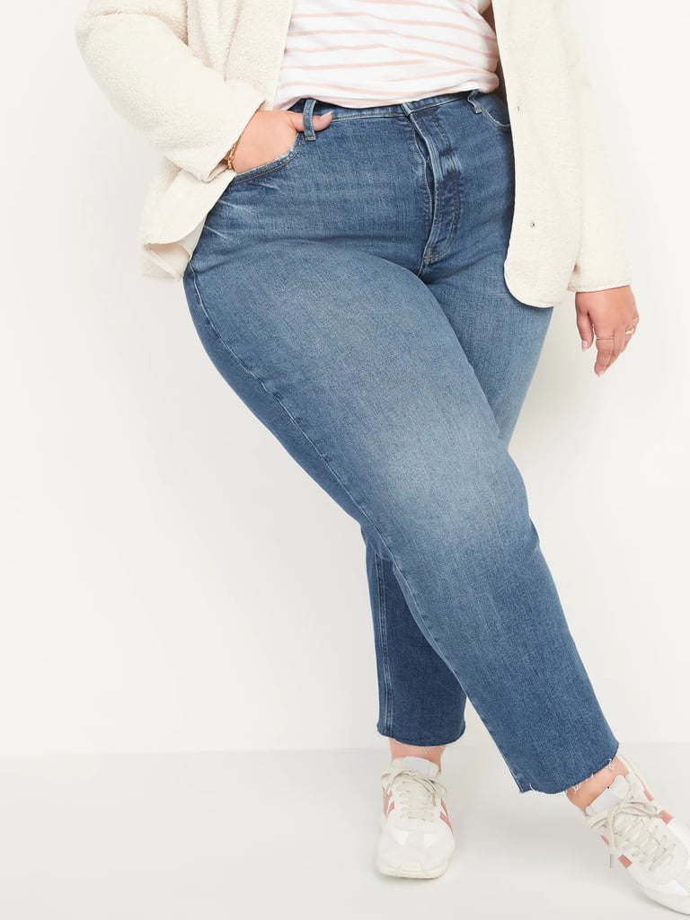 Old Navy Extra High-Waisted Button-Fly Curvy Sky Hi Straight Ripped Jeans