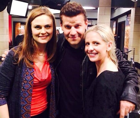 Sarah met up with David Boreanaz and his Bones costar Emily Deschanel in February 2014.
Source: Twitter user RealSMG