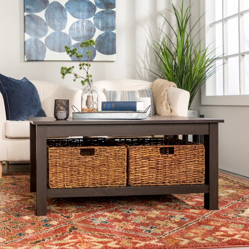 Wood Storage Coffee Table With Totes