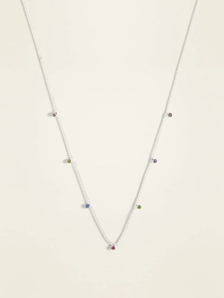 Silver-Toned Multi-Color Rhinestone Station Necklace