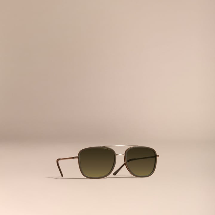 Burberry Square Frame Acetate and Leather Sunglasses