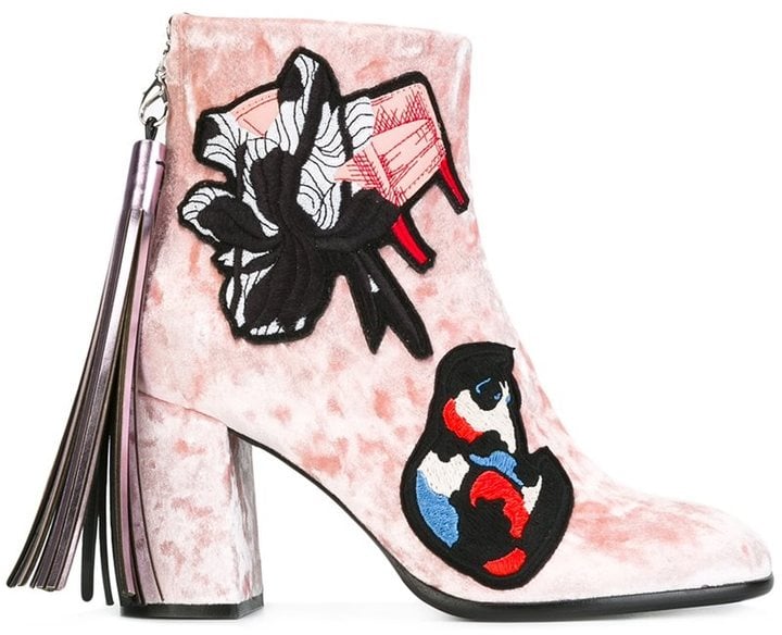 MSGM Embroidered Velvet Ankle Boots ($647)