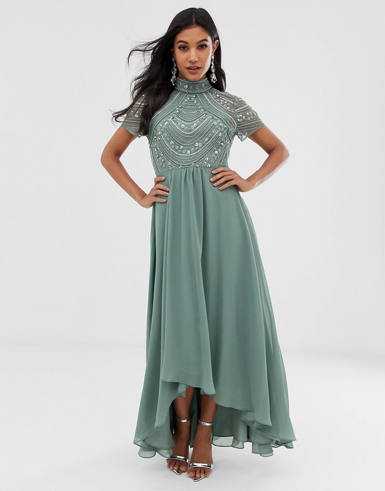 Asos design maxi dress in delicate linear sequin with long sleeves cheap