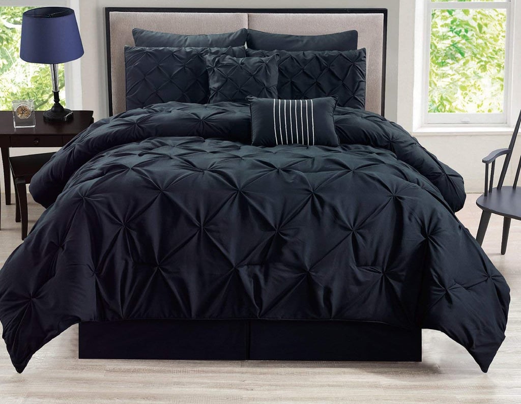 KingLinen Rochelle Pinched-Pleat Black Comforter Set