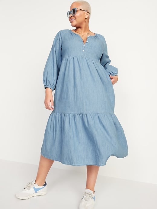 Old Navy Long Sleeve Tiered Chambray Midi Swing Dress Don T Fret The Forecast Because These Pretty Old Navy Dresses All Have Long Sleeves Popsugar Fashion Photo 6
