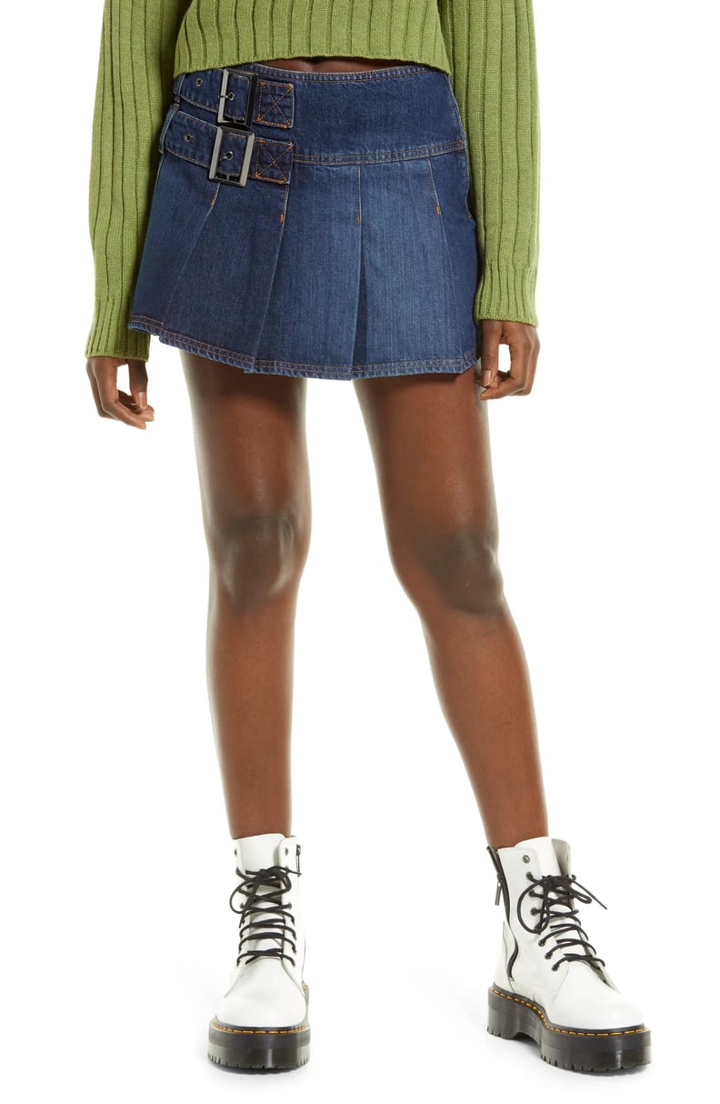 Low-Rise Skirt Outfit Idea: BDG Urban Outfitters Buckle Denim Miniskirt