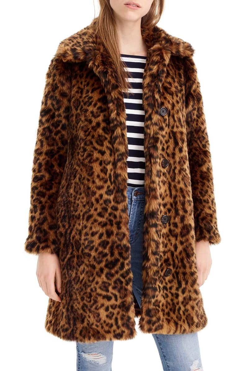 J.Crew Leopard Print Faux Fur Coat