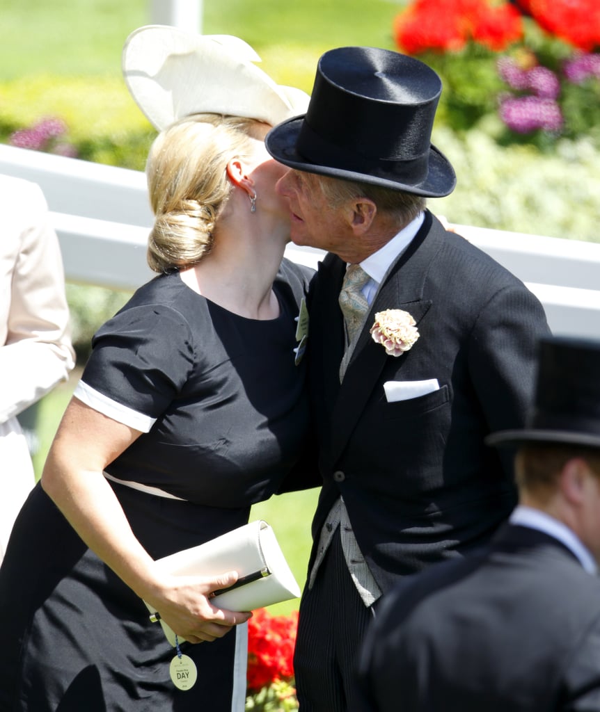 Philip gave his granddaughter Zara Phillips a peck on the cheek as they arrived for Royal Ascot in June 2014.