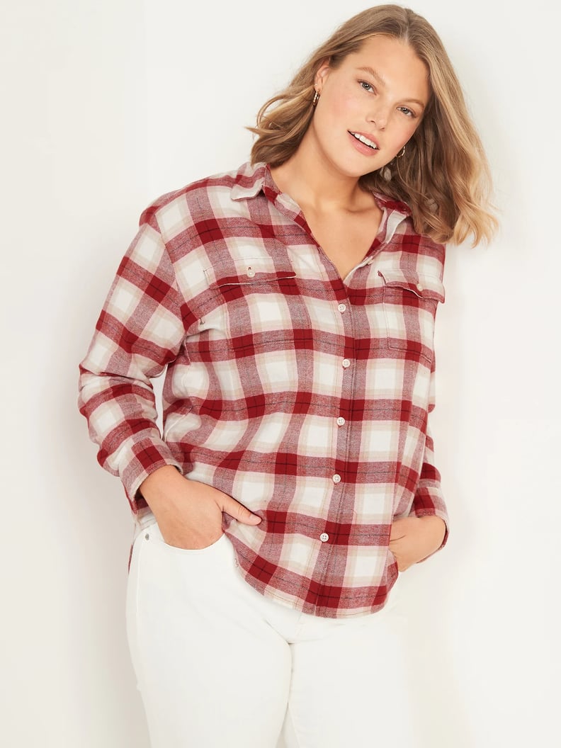 Oversized Plaid Flannel Boyfriend Tunic Shirt for Women