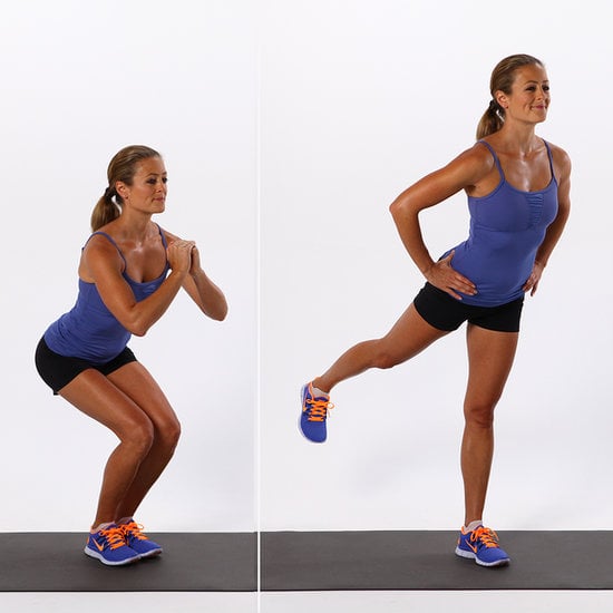 Narrow Squat With Back Kick The Ultimate Home Workout Guide to the 150 Best Moves Plus 30 Minute Workout Videos POPSUGAR Fitness UK Photo 36