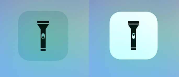 When you turn the flashlight on and off in the control center, the switch on the icon changes too.