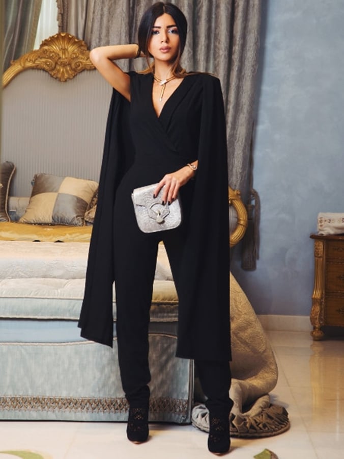 Shein Cape-Sleeve Surplice Wrap Tailored Jumpsuit