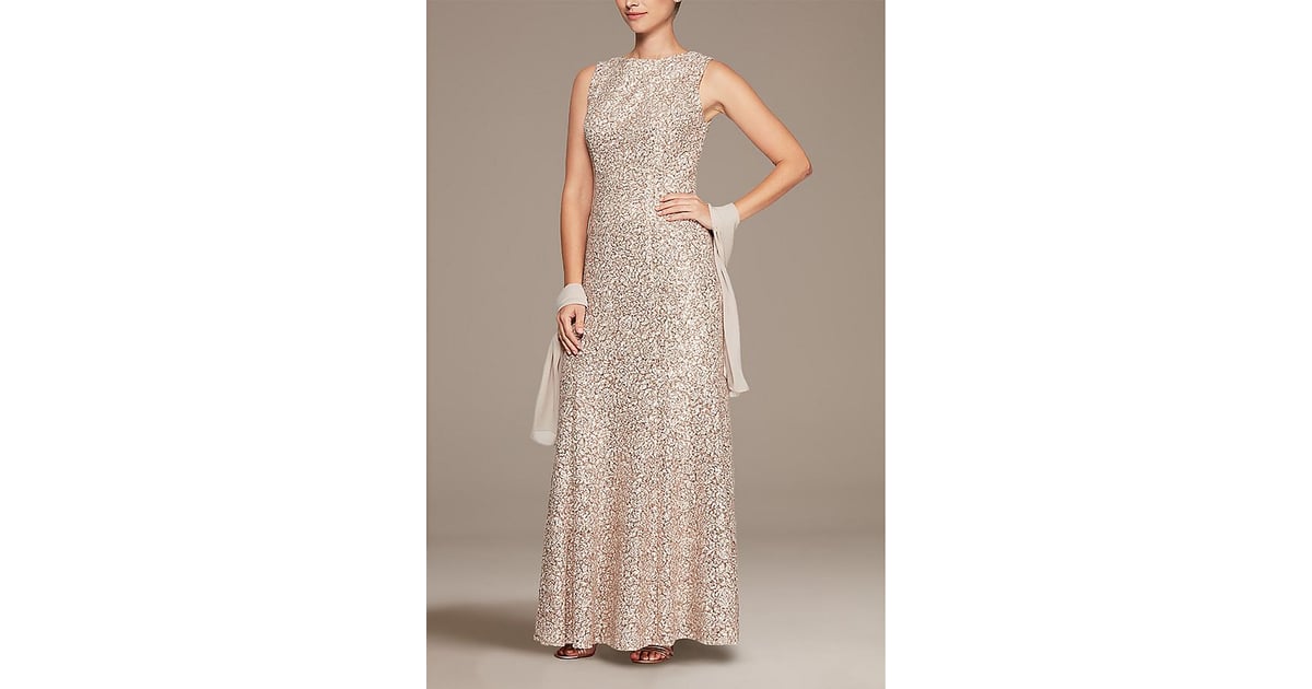 Alex Evenings High Neck Sequin Fit And Flare Dress With Shawl Mother Of The Bride Wedding