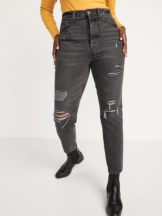 Old Navy Higher High-Waisted Button-Fly O.G. Straight Ripped Gray Non-Stretch