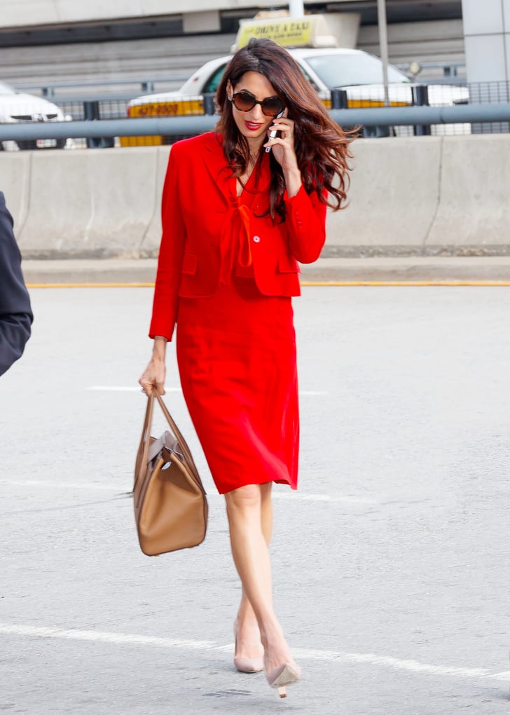 Amal Clooney Orange Bottega Veneta Suit