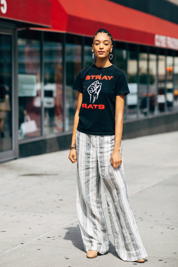 Pair printed pants with a graphic tee. Pair printed pants with a graphic tee.