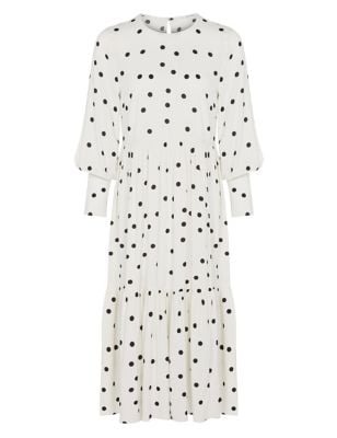 Finery London Polka Dot Round Neck Midi Tiered Dress