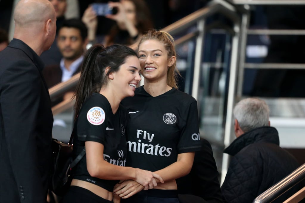 Gigi and Kendall took a break from the runways to attend the Paris vs. Marseille soccer match.