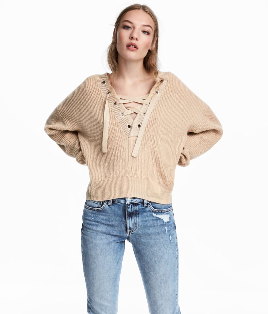 h and m sweater laced up front